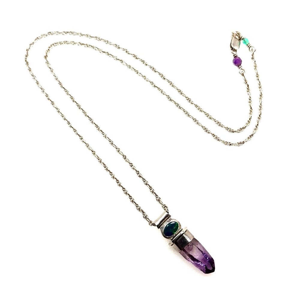 Amethyst Crystal, Opal Doublet, Sterling Necklace